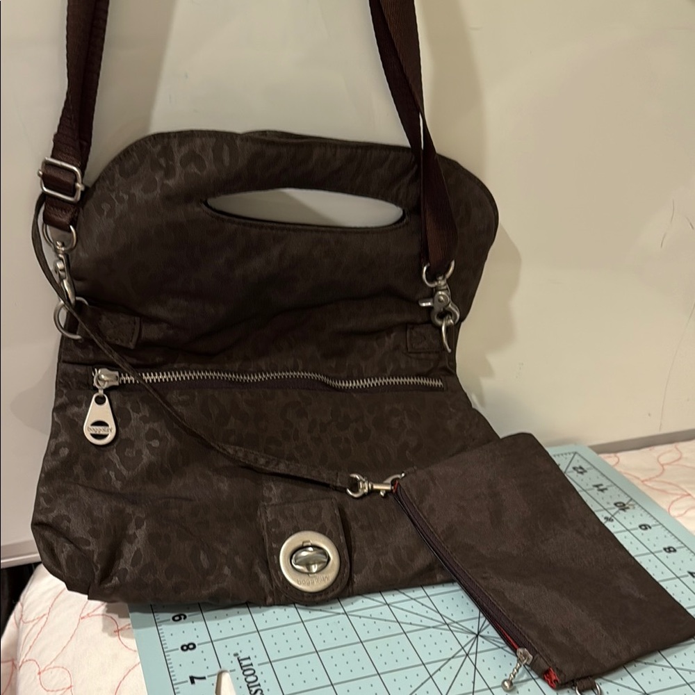 Baggallini Dark Brown Patterned Shoulder Bag - image 1